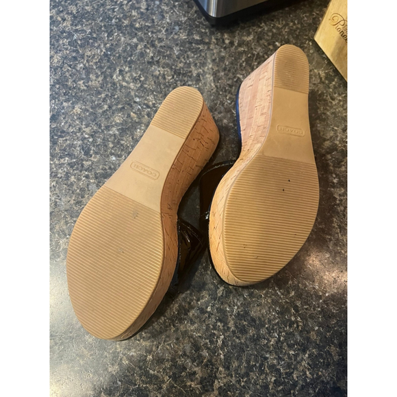 Coach Judith Black Patent Leather Cork Wedges - Picture 8 of 10